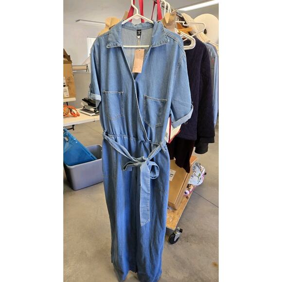 NWT SHEIN MOD Denim Wrap Top Belted Jumpsuit Size 4x Emery And Rose - Picture 1 of 10